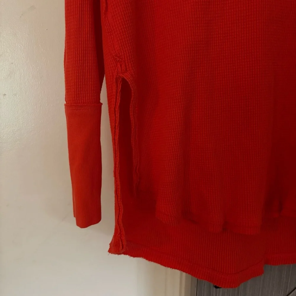 We The Free Snowy Thermal Tunic Top Oversized Boat Neck Waffle Orange Size Small